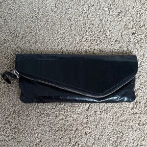 HOBO Black Leather Envelope Clutch with Diagonal Zipper